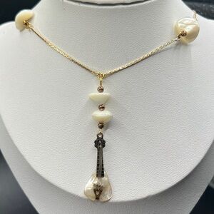 Vintage mother of pearl mandolin pendant necklace